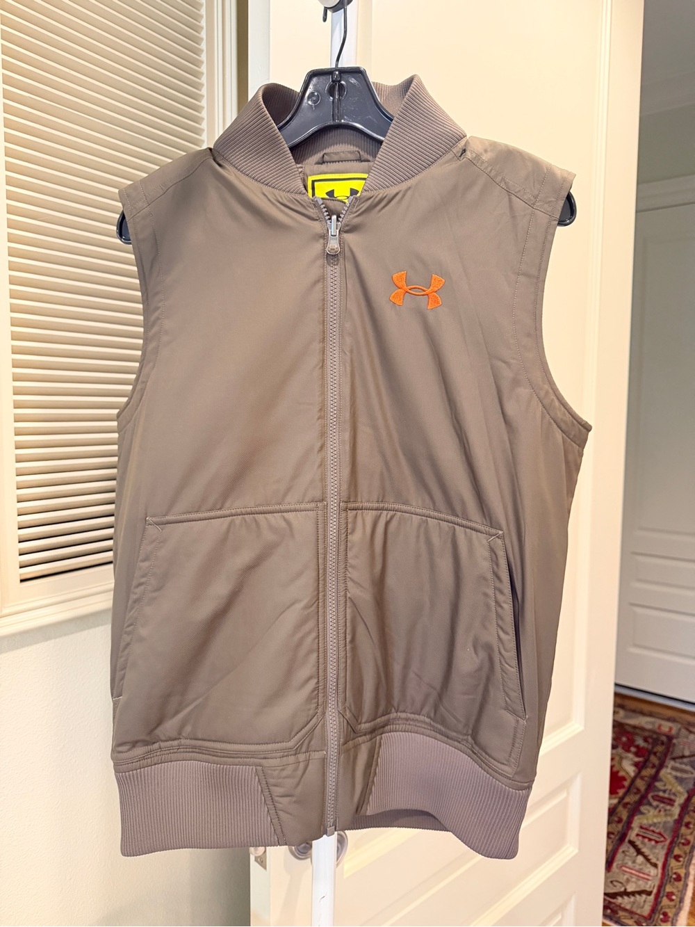 Under Armour Taupe Sleeveless Zip Vest with Orange Logo